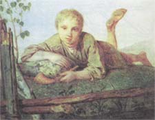 А.Г.Венецианов. Пастушок с дудкой (фрагмент). 1820-е гг. (В руках у мальчика пастуший рожок)