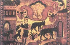 Пастух и стадо. Фрагмент росписи прялки, конец XVIII — начало XIX вв.