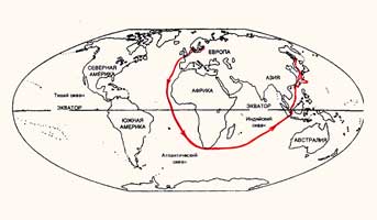 Карта путешествия русской морской экспедиции к берегам Японии под командованием адмирала Е.В.Путятина