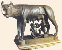 Этрусская бронзовая статуя волчицы, вскормившей своим молоком основателей Рима — Ромула и Рема. VI в. до н.э.