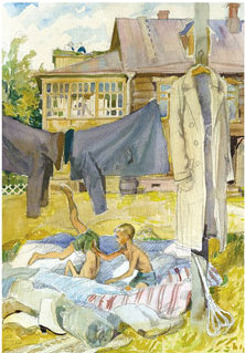 Эскиз литографии «Прогулка с дедом». Ил. к воспоминаниям «Детство в Останкине»
