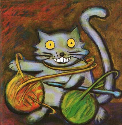 Ил. Х.Сансоля к книге Э.Вольф «Надо бы научить кота вязать»