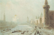 Е.Ф.Юнге. Вид Московского Кремля и храма Христа Спасителя зимой. 1860-1870-е гг.