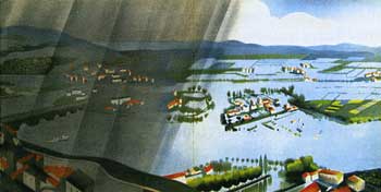 А.Экстер. Разворот из книги-раскладушки М.Колмон «Panorama du fleuve» («Панорама реки»